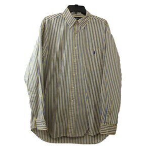 Ralph Lauren Blaire Shirt Size Large Blue Yellow Pony 100% Cotton Long Sleeve